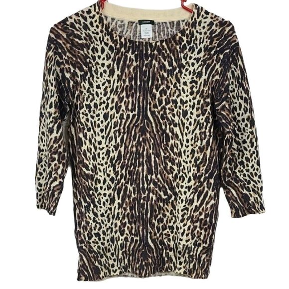 J. Crew Merino Wool Tippi Sweater Leopard Print Women's XS Pullover Long Sleeve - Picture 3 of 8